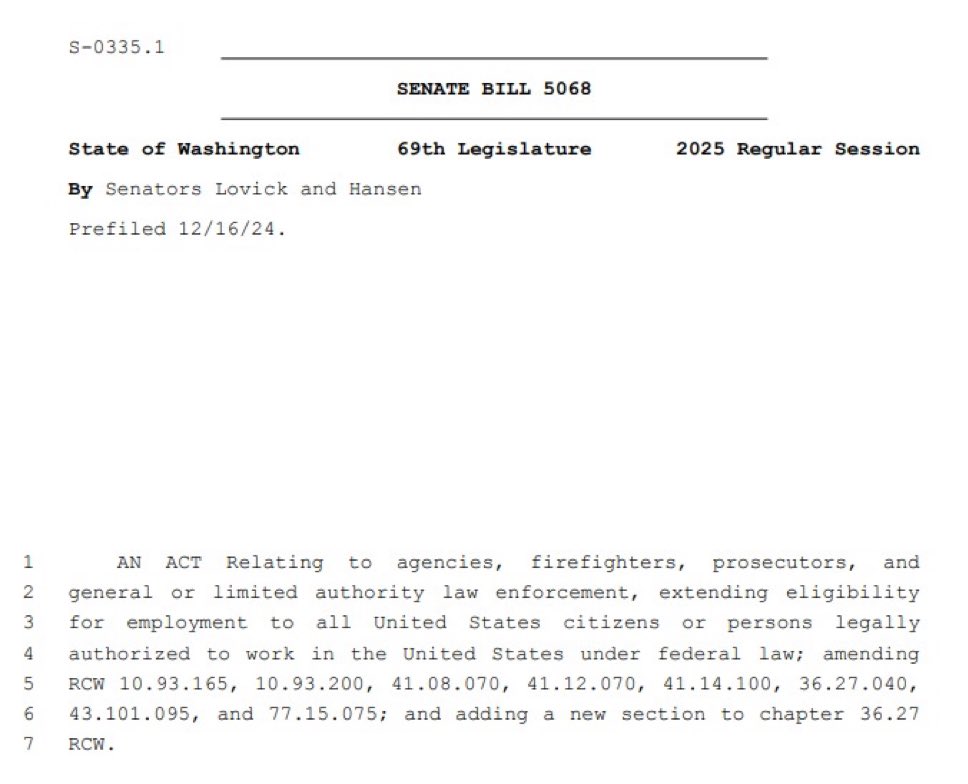 Washington State's Shocking Bill: Non-Citizens as Police Officers!