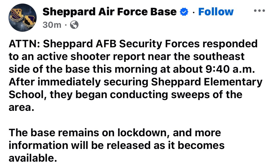 Active Shooter Chaos: Sheppard Air Force Base Under Lockdown!