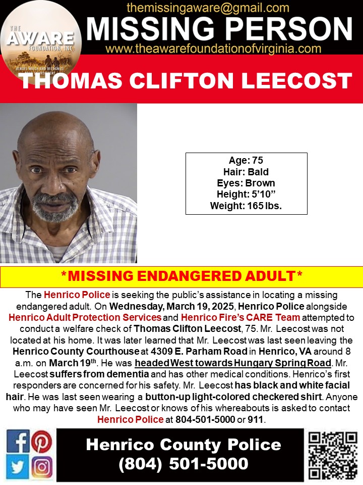 BREAKING: MISSING ENDANGERED ADULT IN HENRICO, VA - URGENT HELP NEEDED!