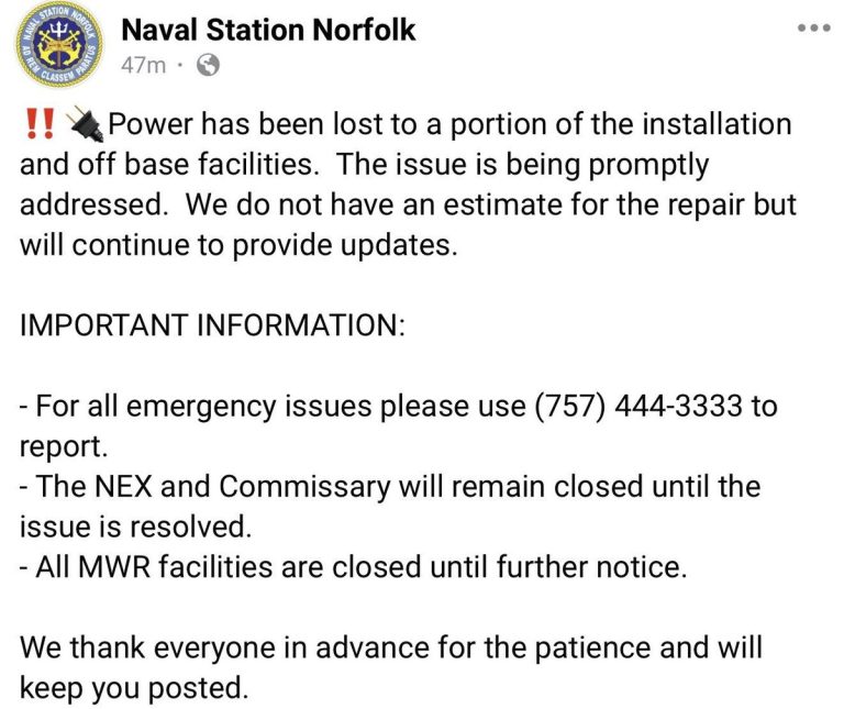 BREAKING: Naval Station Norfolk Faces Chaos Amid Massive Power Outage