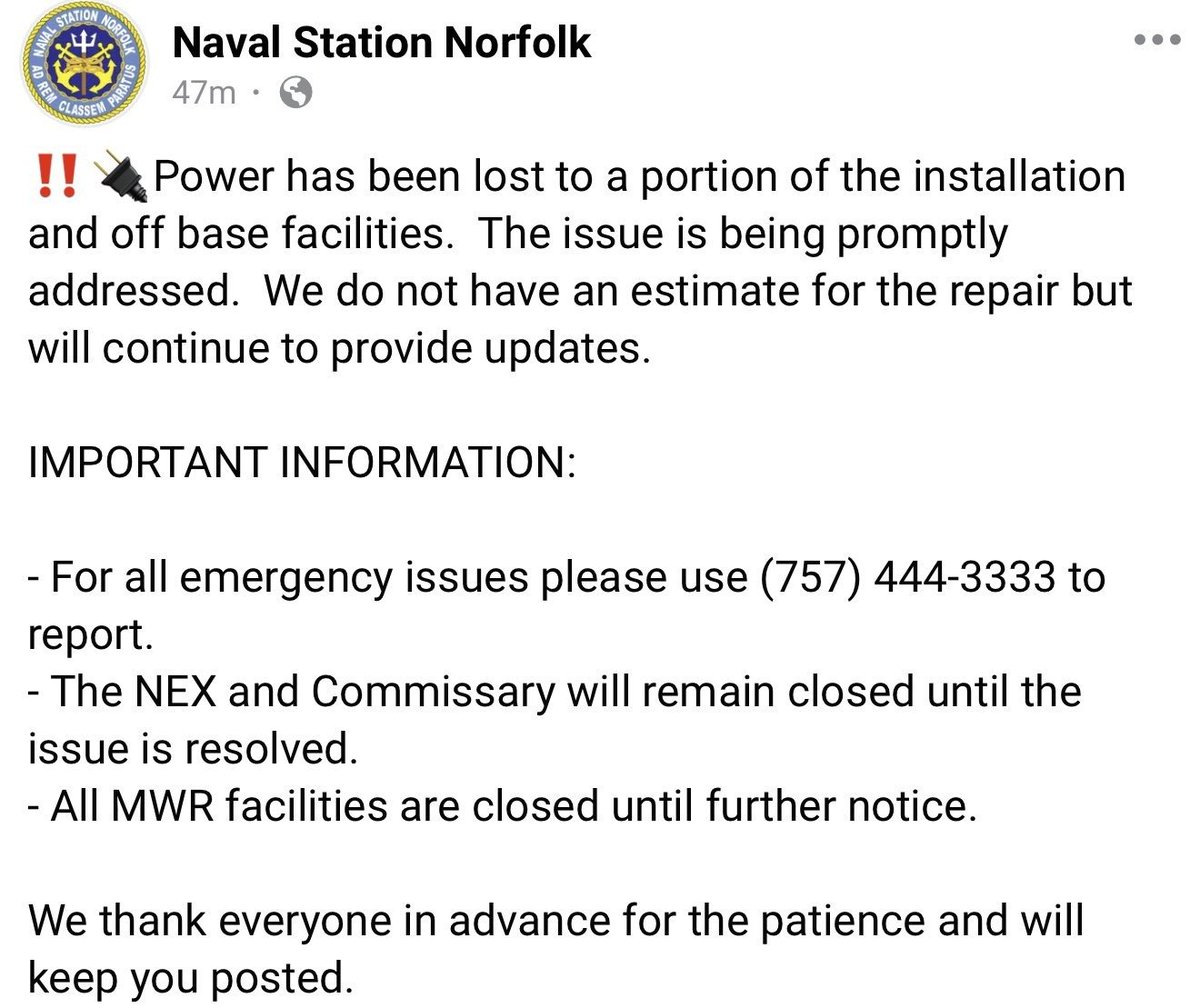 BREAKING: Naval Station Norfolk Faces Chaos Amid Massive Power Outage