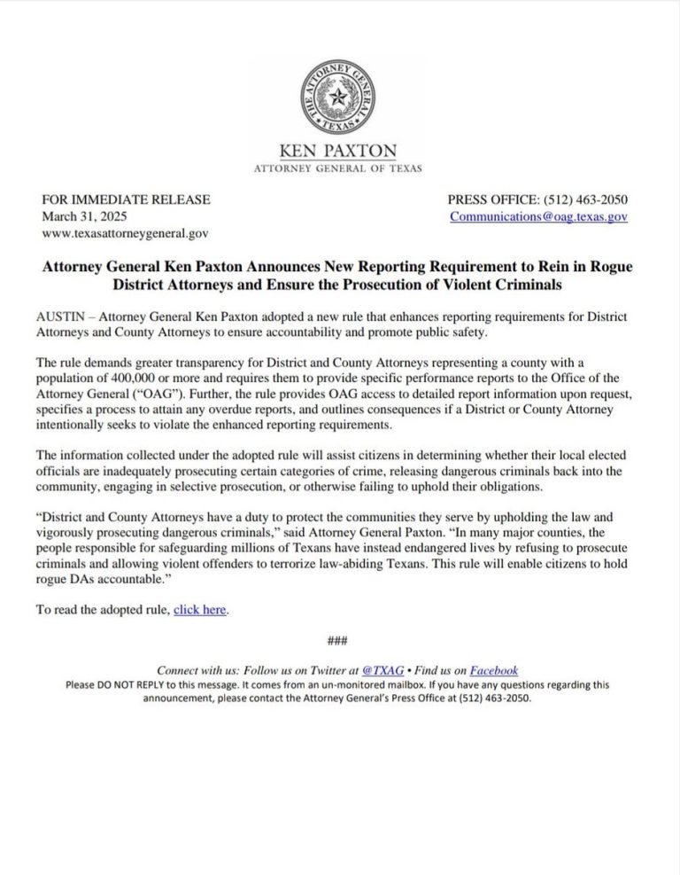 BREAKING: Paxton's New Rule Sparks Outrage Among DA's Nationwide!