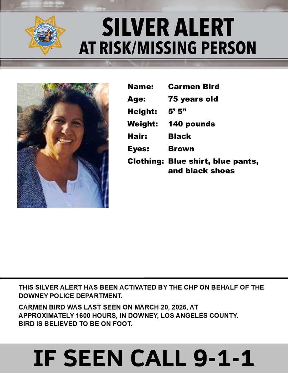 BREAKING: Silver Alert Issued for Missing Person in Downey!