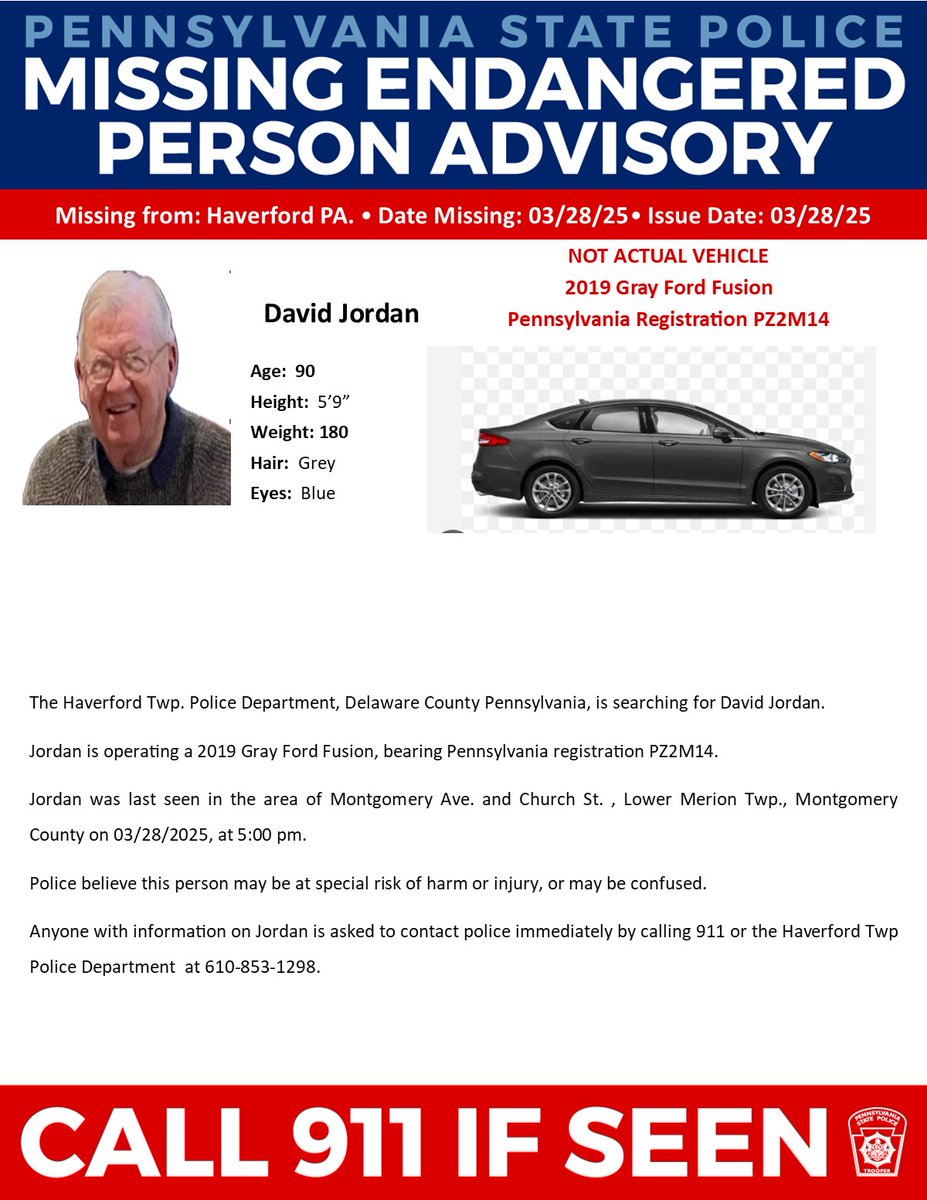 Breaking: Haverford Twp. Police Search for Missing Man!  
David Jordan's Disappearance Sparks Urgent Alert!