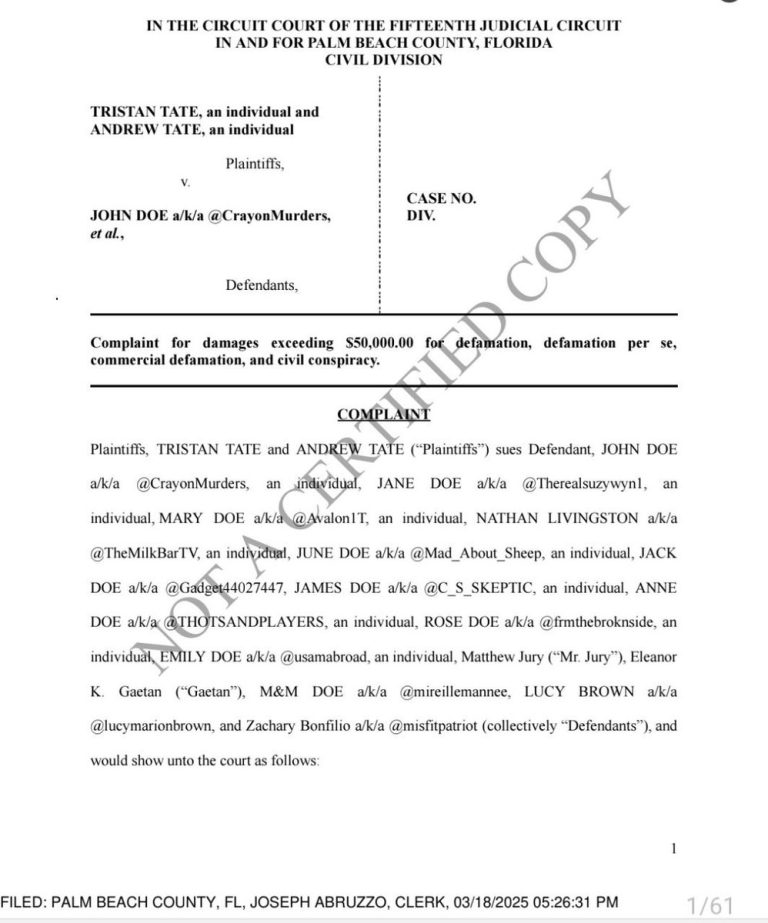 🚨 Breaking: Tate Brothers Sue Users Over "Pathetic" Defamation!