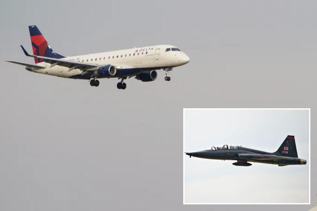 Delta Plane and Air Force Jet Nearly Collide Over Arlington!