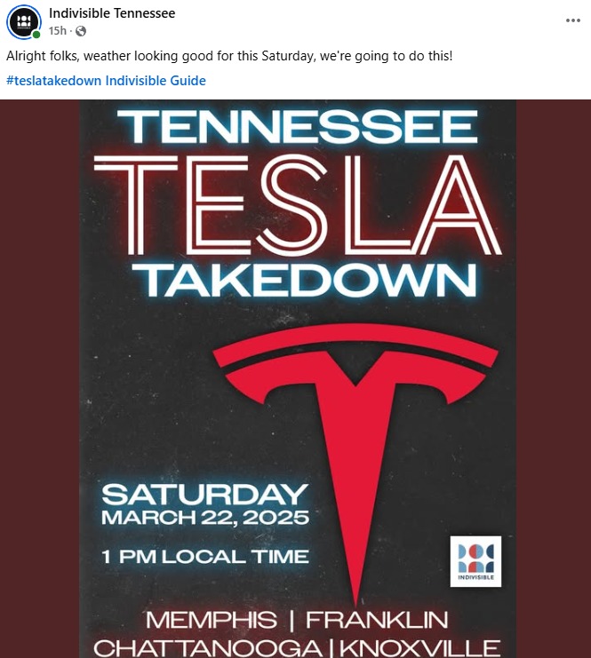 Indivisible TN Declares War on Tesla: Activists or Extremists?