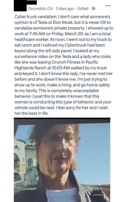 Liberal Woman Keying Tesla in Pacific Highlands Ranch Shocks All!