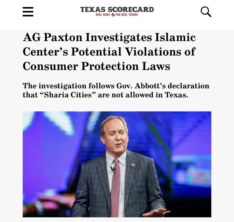 Texas AG Ken Paxton Targets East Plano Islamic Center's Real-Estate