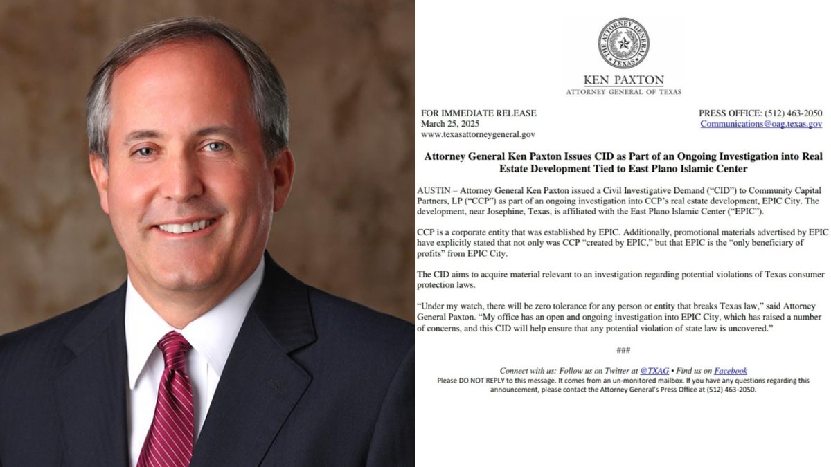 Texas AG Paxton Launches Controversial Probe into Islamic Project