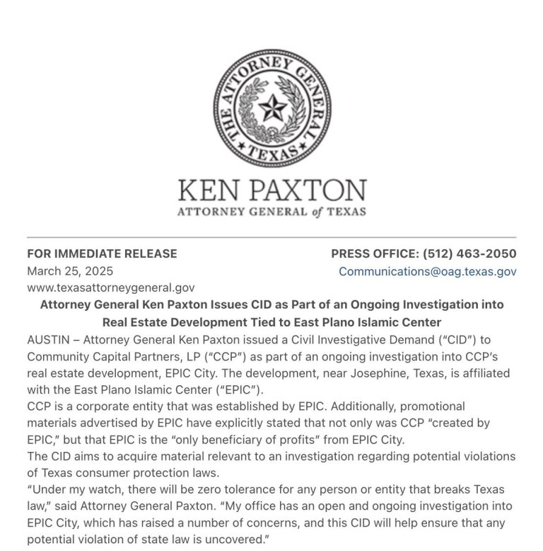 Texas AG Paxton Targets Islamic Center's Real Estate Deal!