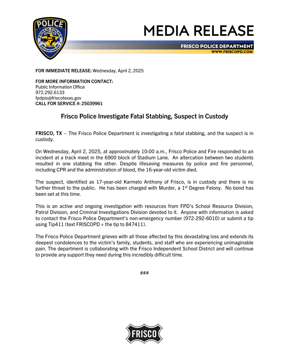 Frisco Police Confirm Fatal Stabbing: Suspect in Custody!