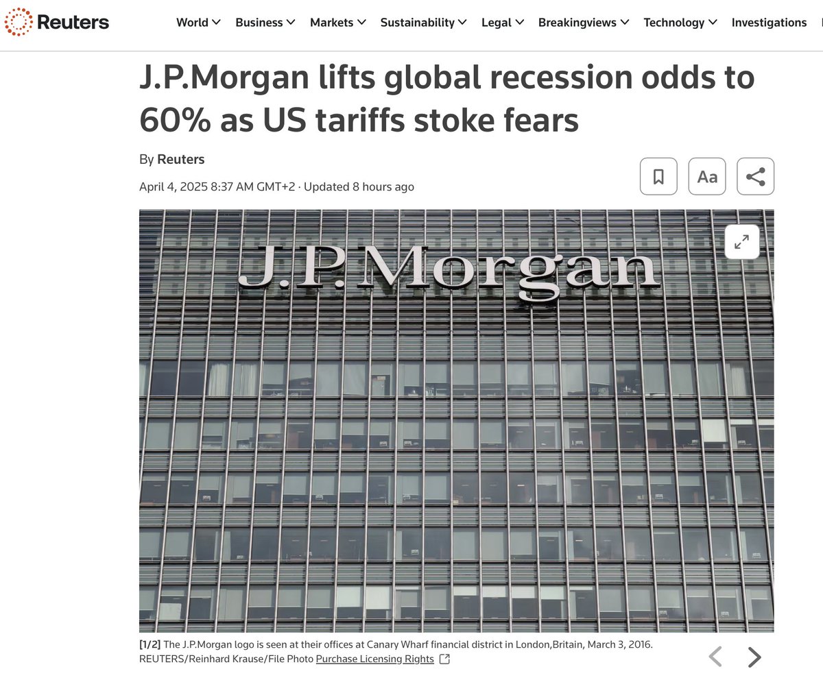 JPMorgan Warns: Trump’s Tariffs Push Recession Risk to 60%