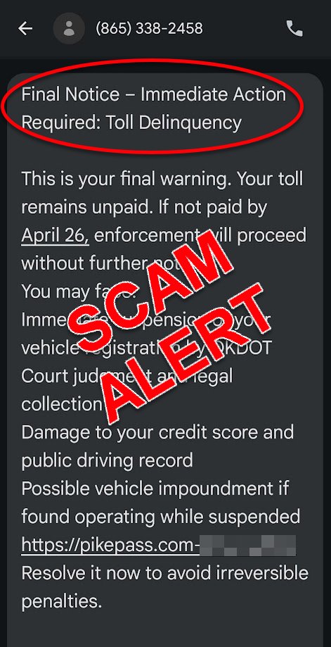 🚨 PIKEPASS SCAM ALERT: Aggressive Text Scam Targets You! 🚨