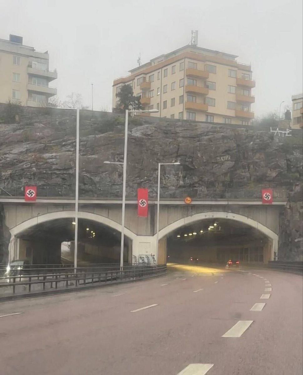 Shocking: Swastika Banners Unfurled on Stockholm Highway!