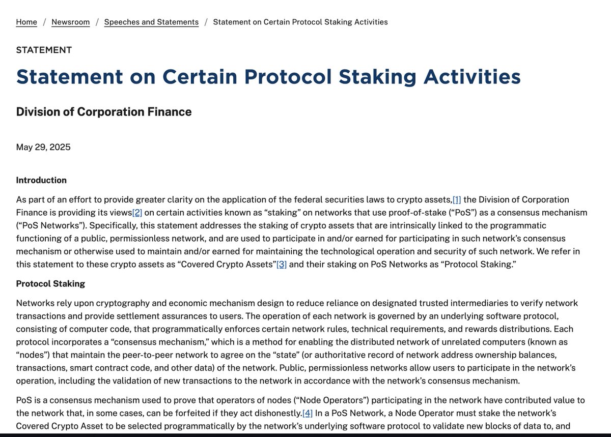Breaking: SEC Declares Staking NOT a Securities Transaction!