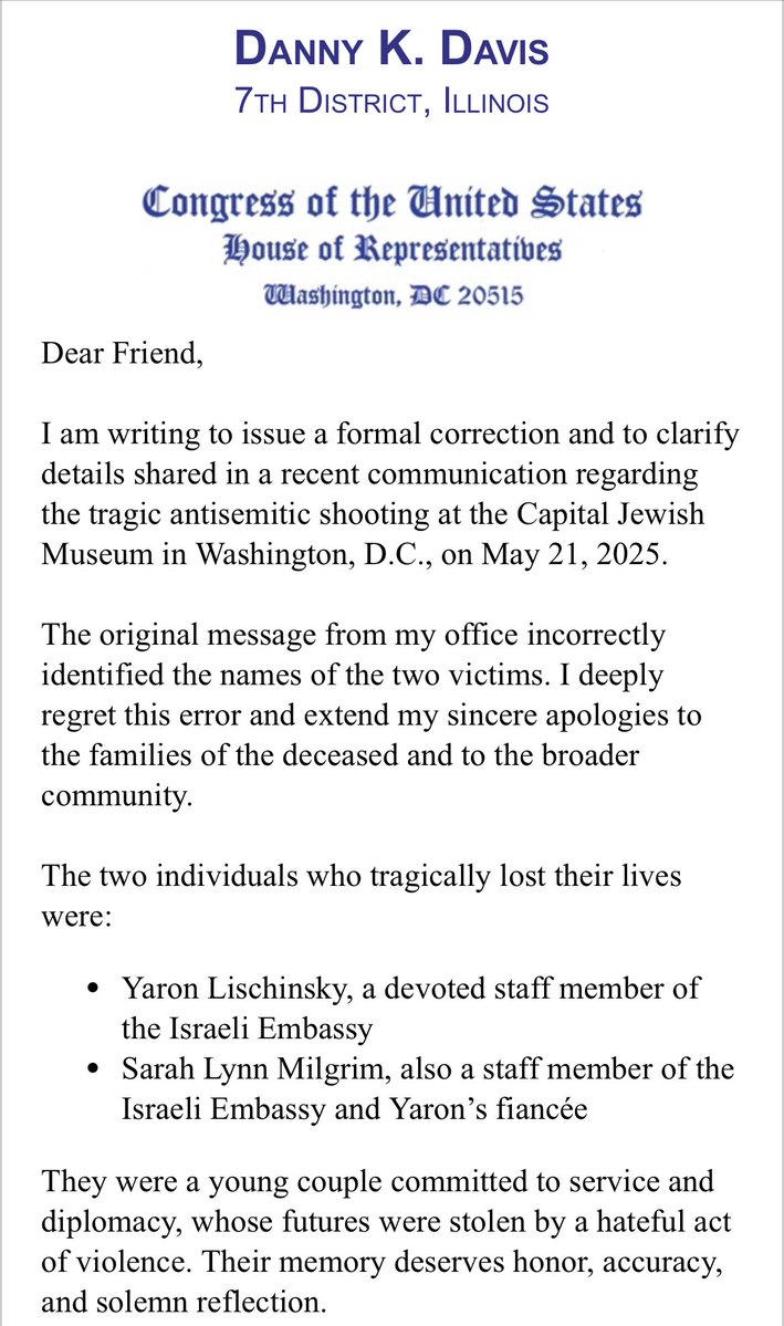 Congressman Davis Apologizes for Misnaming Israeli Victims