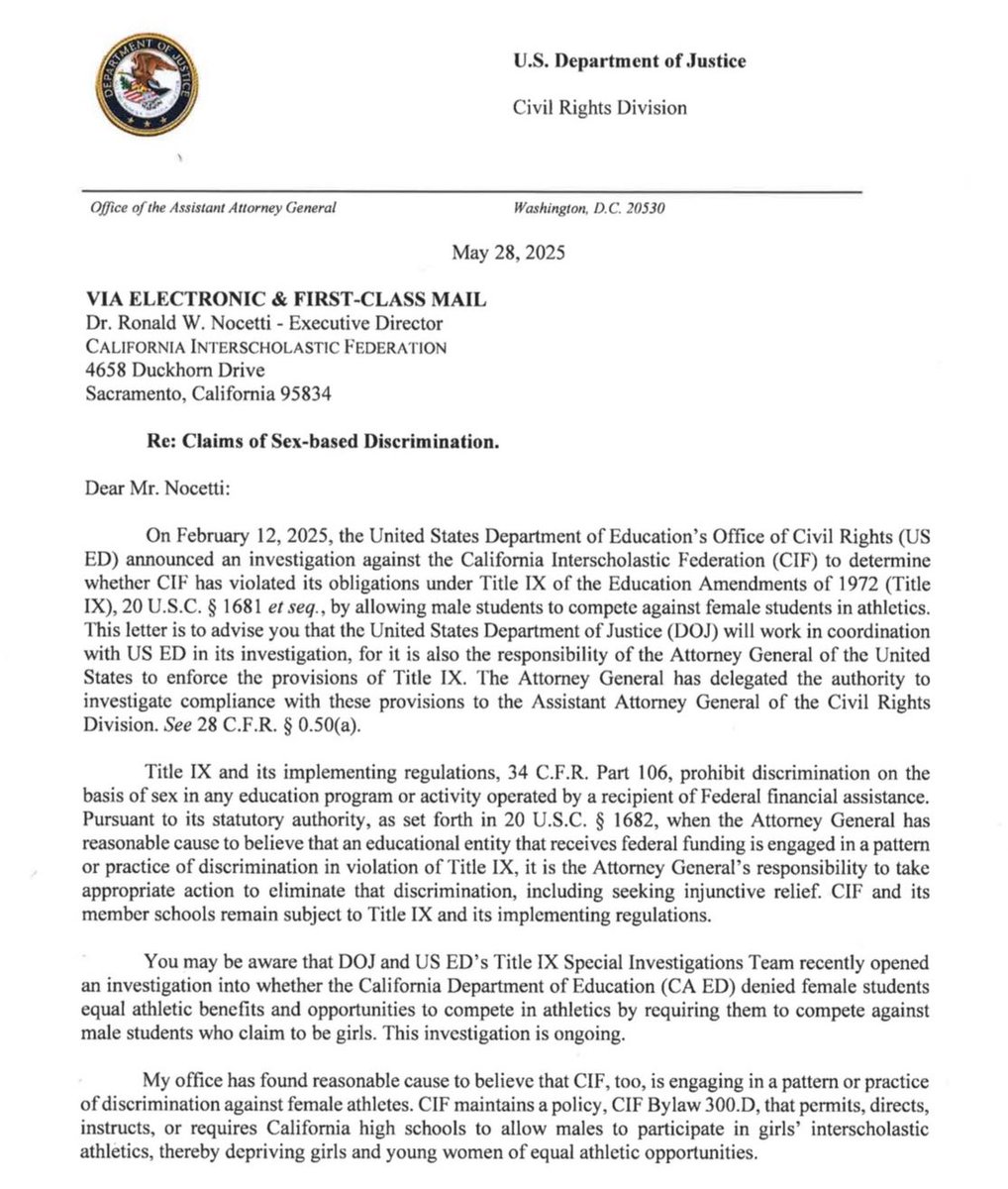 DOJ Launches Investigation: Boys Competing in Girls' Sports?