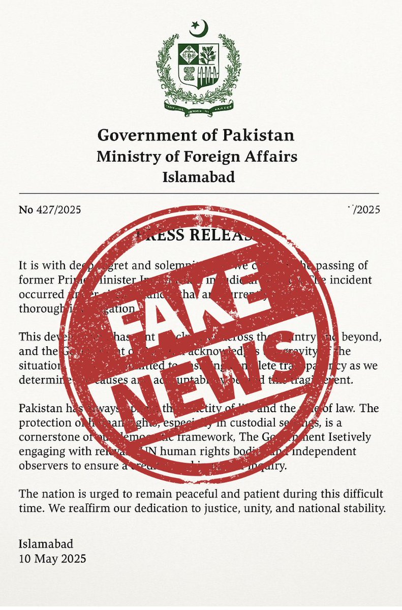 FAKE PRESS RELEASE: Imran Khan's 'Death' Shocks Pakistan!