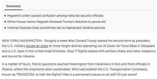 Hegseth Halts Ukraine Aid Days After Taking Office; Trump Denies Order