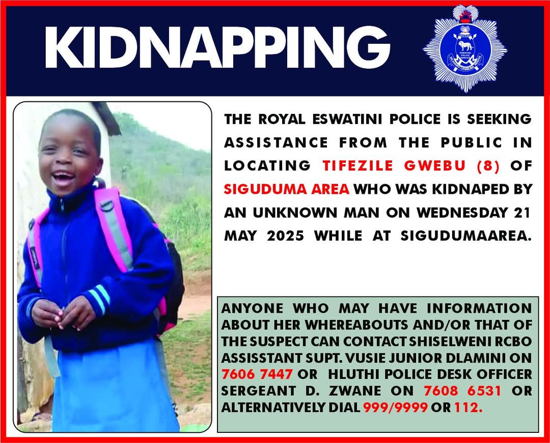 KIDNAPPING ALERT: 8-Year-Old Tifézile Gwebu Abducted in Eswatini!