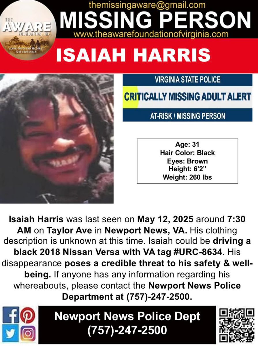 Shock in Newport News: 31-Year-Old Isaiah Harris Vanishes!