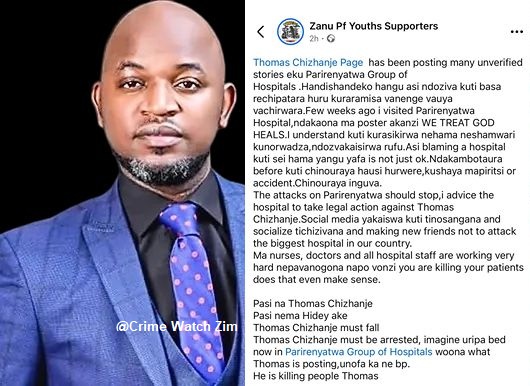 Thomas Chizhanje Faces Arrest Threats Over Parirenyatwa Exposé!