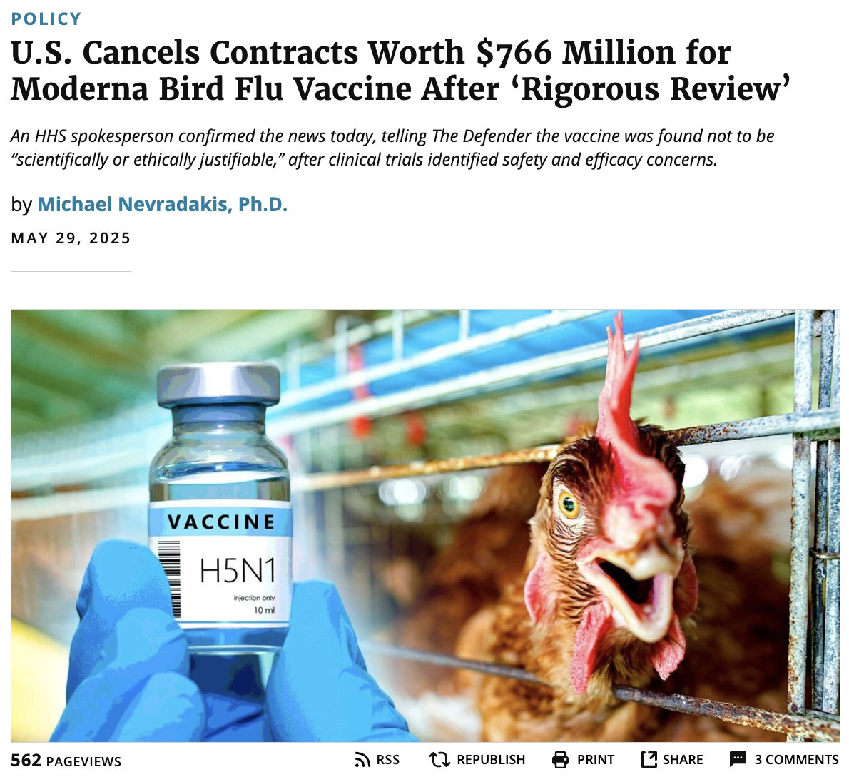 U.S. Cancels $766M Moderna Bird Flu Vaccine Contracts Amid Safety Concerns
