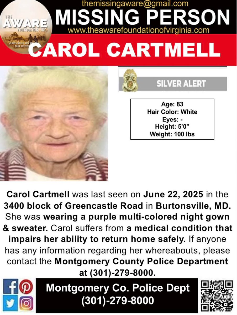 BREAKING: 83-Year-Old Woman Goes Missing in Burtonsville!