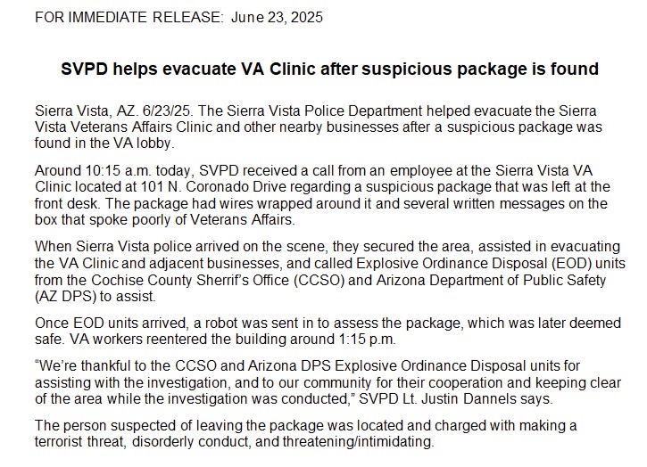 BREAKING: Arrest Made After Threatening Package at VA Clinic!