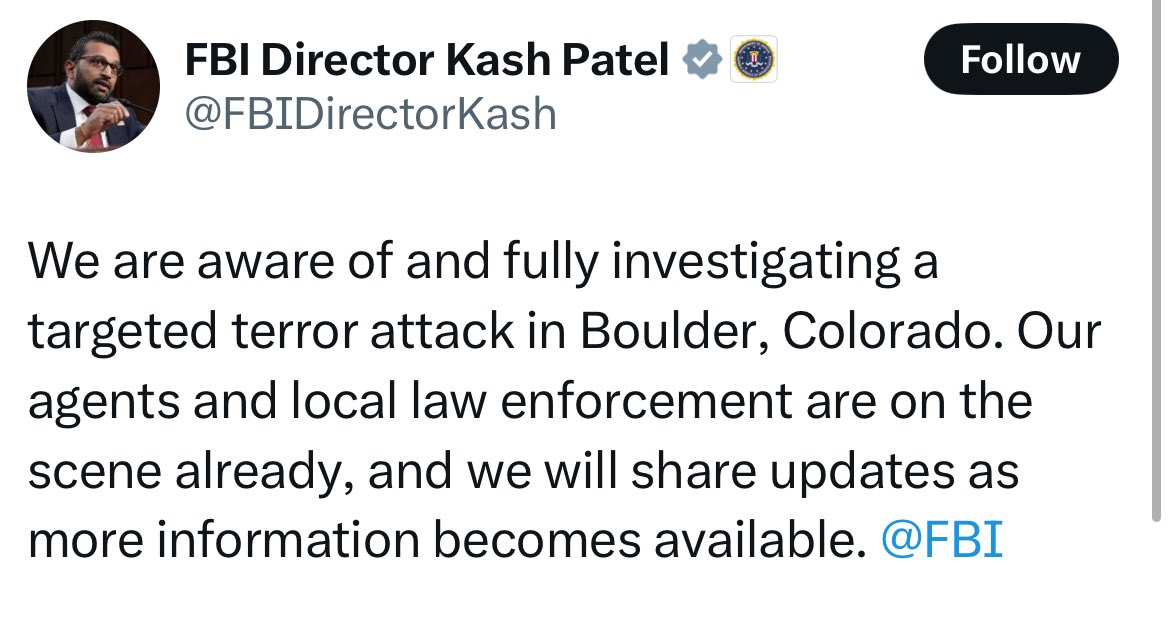 BREAKING: FBI Chief Declares Boulder Attack a "Targeted Terror"!