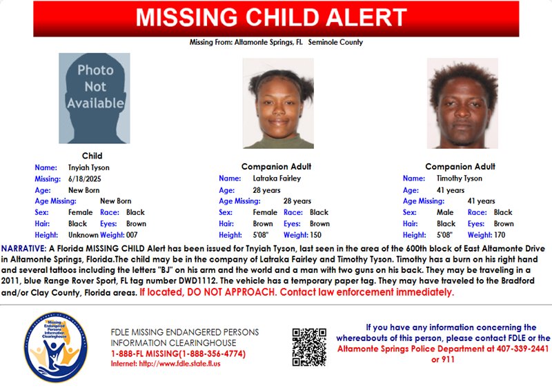BREAKING: Newborn Tnyiah Tyson Missing in Florida - Urgent Alert!
