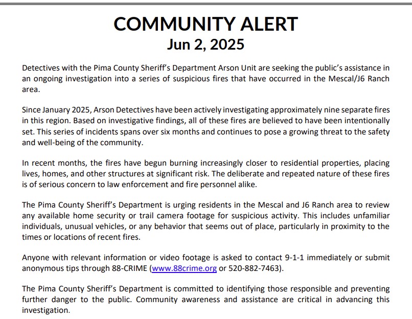BREAKING: Pima County Investigates Mysterious Fires—Public Urged!