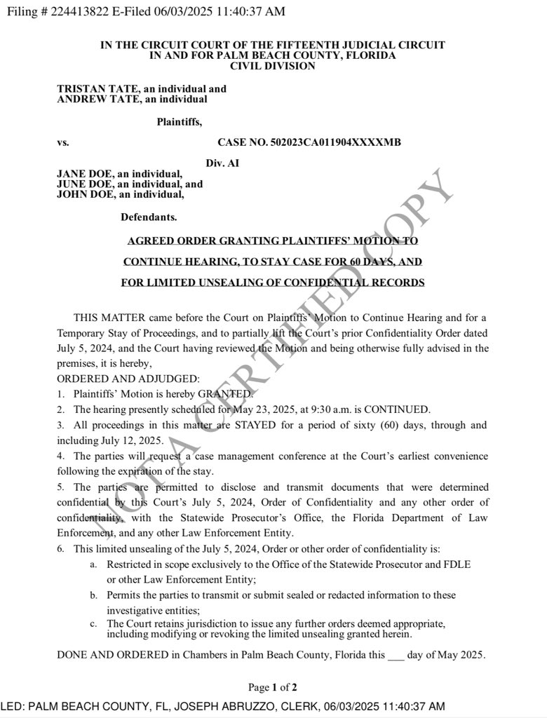 BREAKING: Tates' Case STAYED; Sealed Docs Unleashed Amid Criminal Probe!