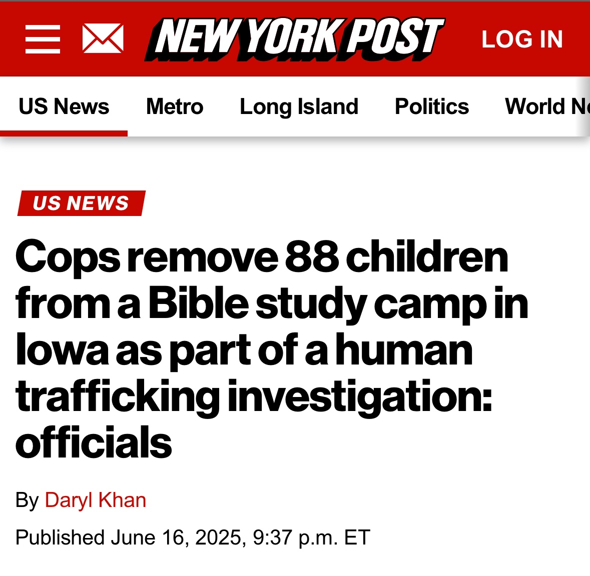 Breaking: 88 Kids Removed from Iowa Church in Human Trafficking Raid