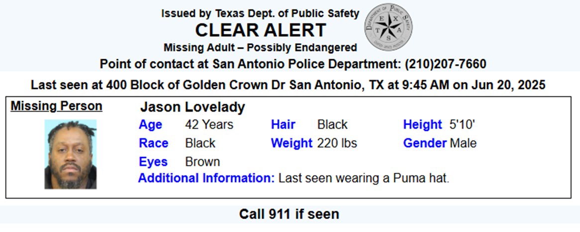 Breaking: Active Missing Adult Alert for Jason Lovelady in TX!