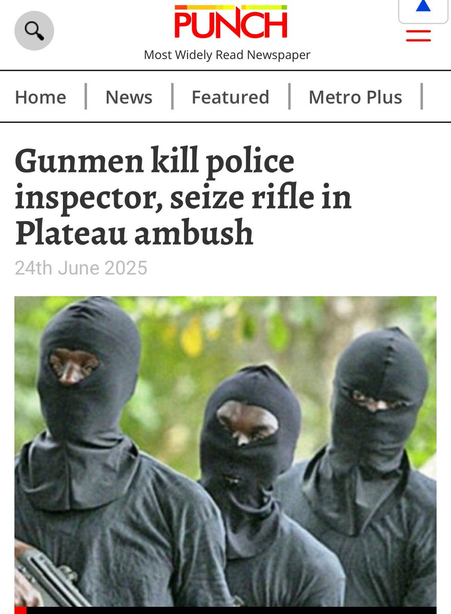 Breaking: Police Inspector Shot Dead by Fulani Gunmen in Plateau