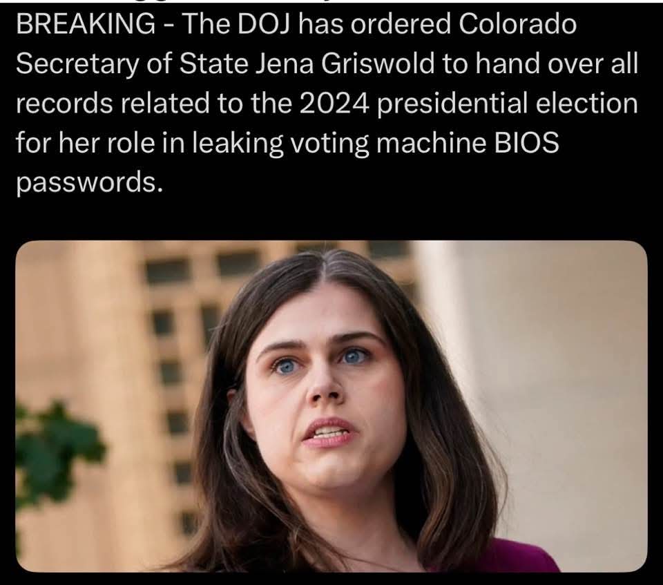 Breaking: Tina Peters' Health Deteriorates Amid Jail Abuse!  
Griswold Escapes Arrest Despite Voting Machine Scandal!