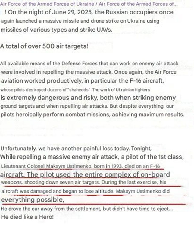 F-16 Shot Down in Ukraine: Pilot Killed While Targeting Drones!