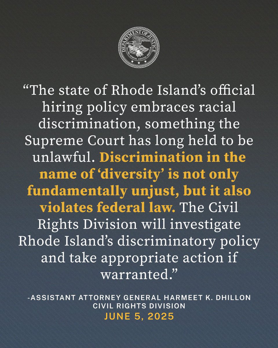 Justice Dept. Investigates RI for Race-Based Hiring Violations!