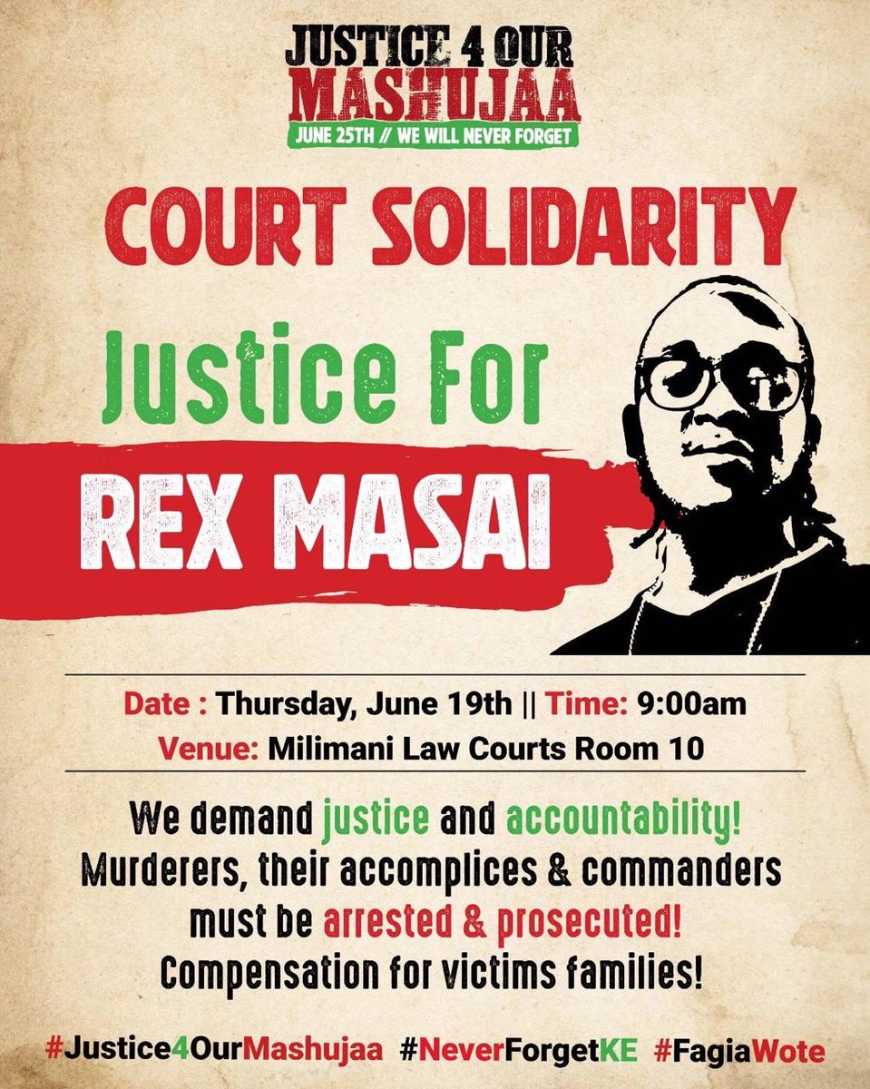 "Justice or Cover-Up? Rex Masai's Murder Case Sparks Outrage!" 

Justice4OurMashujaa  
NeverForgetKE  
FagiaWote