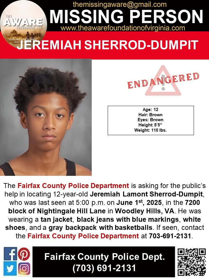 MISSING: 12-Year-Old Boy Vanishes in Woodley Hills, VA!