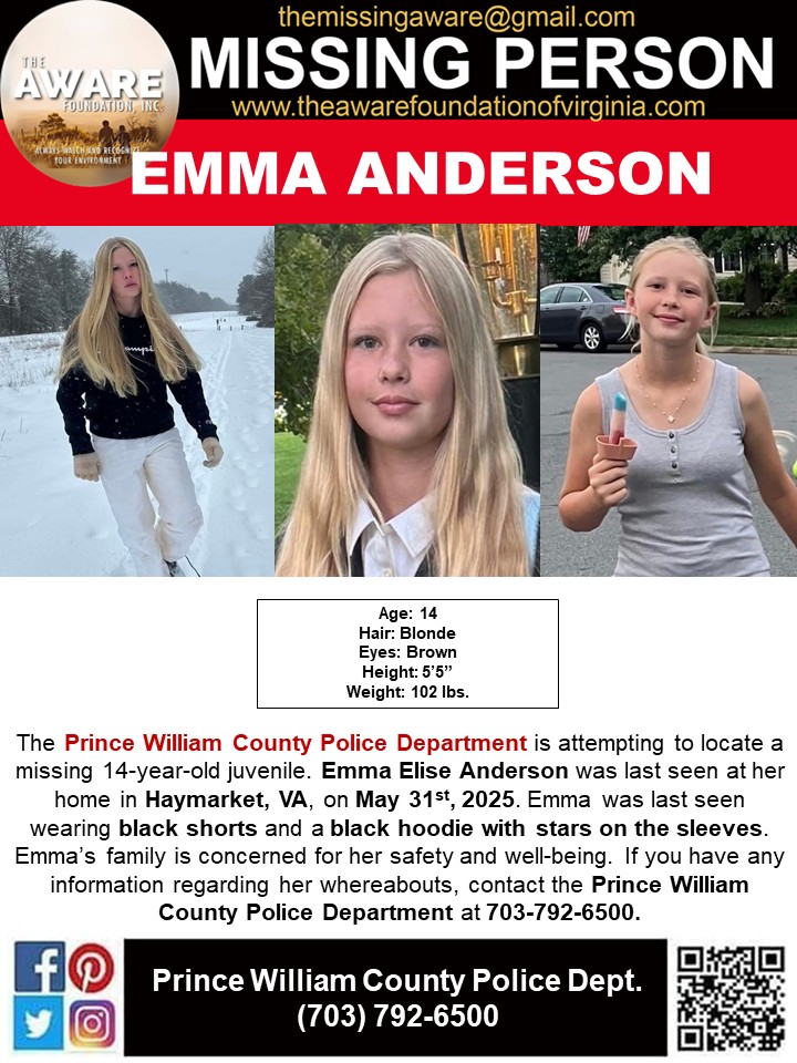 MISSING: 14-Year-Old Emma Anderson Vanishes From Haymarket, VA!