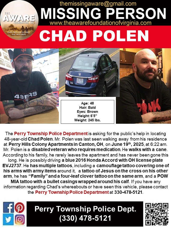 MISSING DISABLED VETERAN: Where is Chad Polen in Canton, OH?
