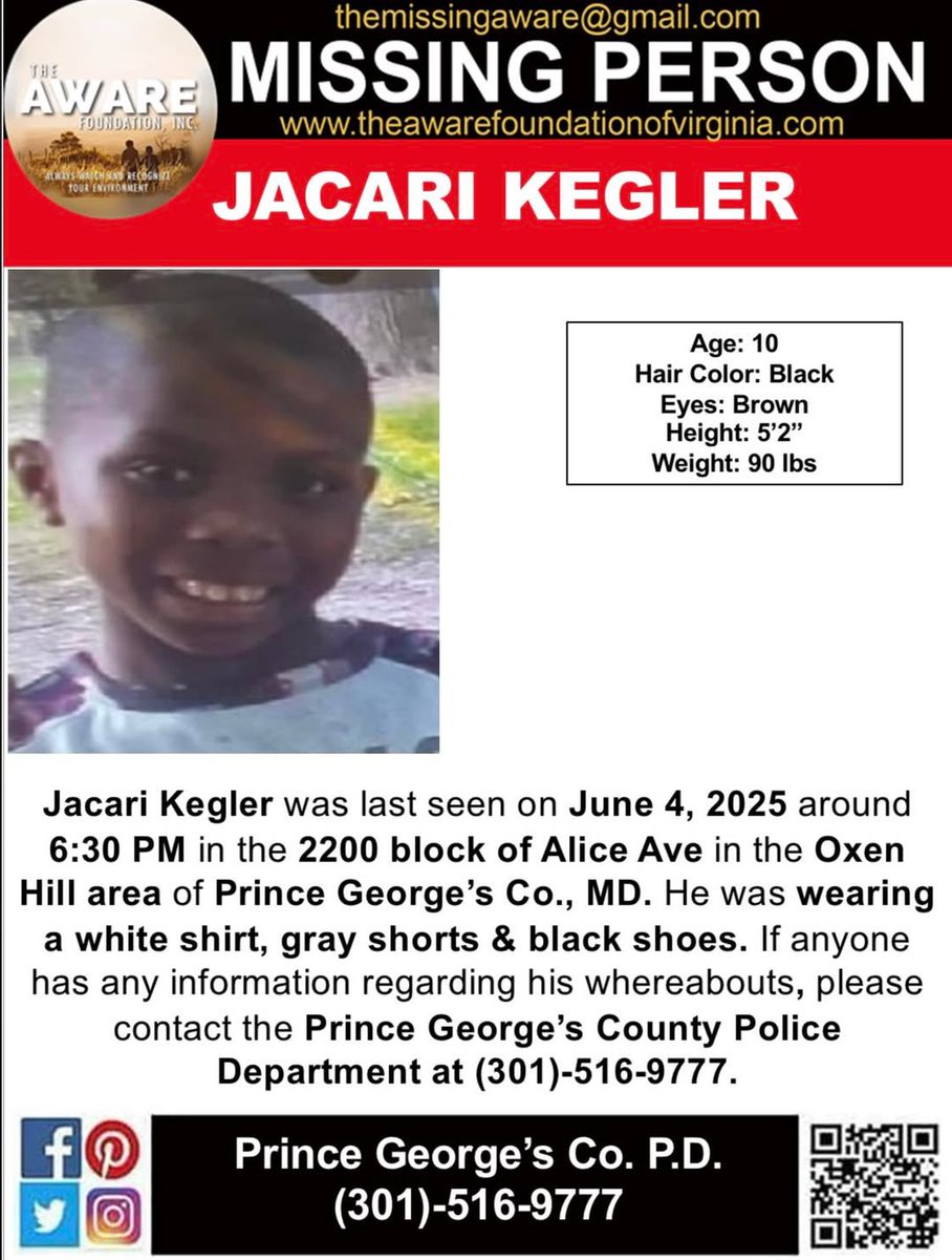 MISSING JUVENILE: 10-Year-Old Jacari Kegler Disappears in MD!