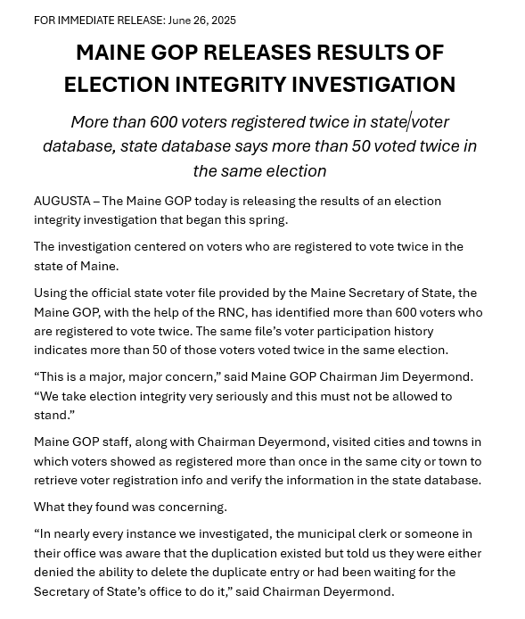 Maine GOP Uncovers Over 600 Double Voters, Election Integrity at Risk!