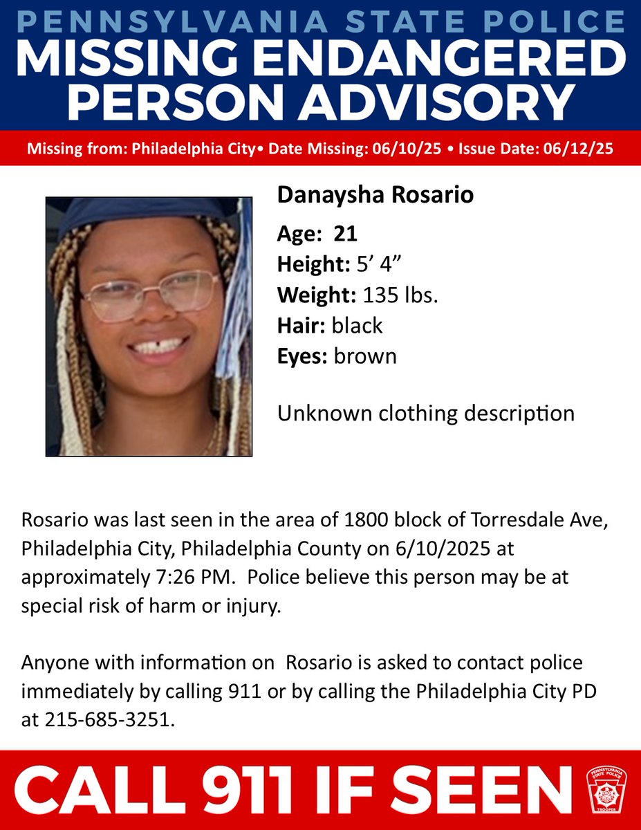 Missing Endangered Person: Philadelphia Seeks Danaysha Rosario!