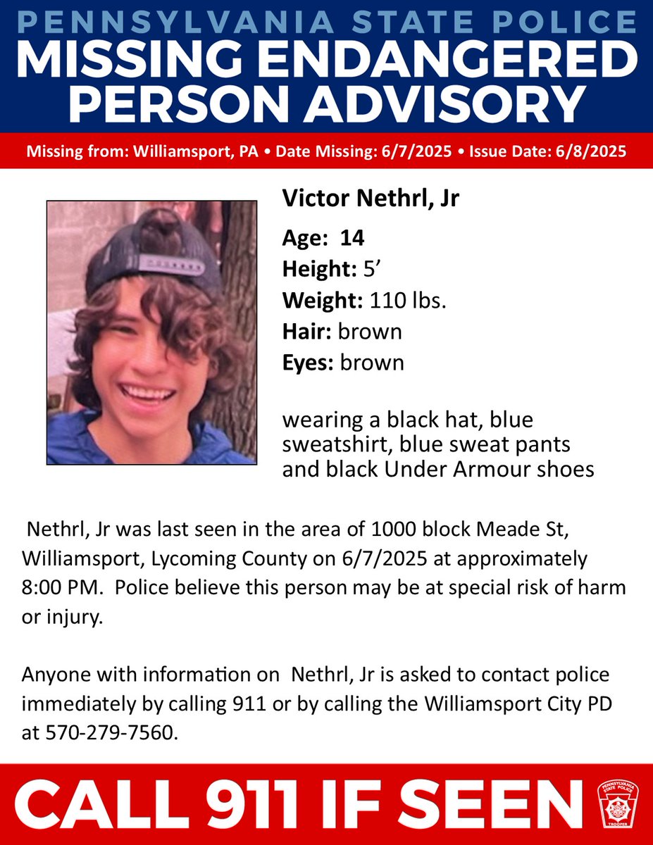 Missing Endangered Person: Williamsport PD Issues Urgent Alert!