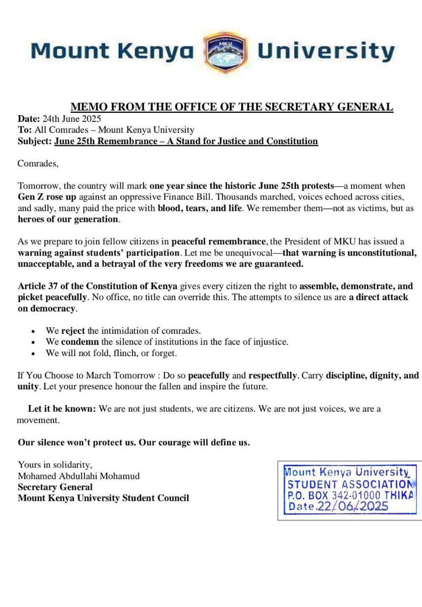 Mount Kenya University Locked Down: Student Council Rejects President!