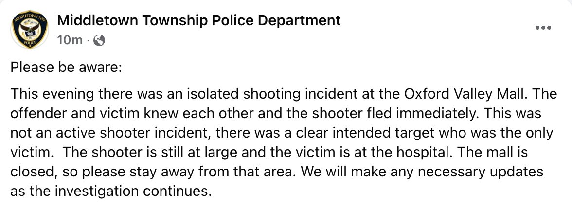 Oxford Valley Mall Shooting: NOT an Active Shooter, Police Confirm